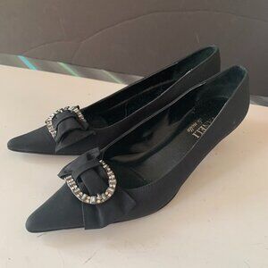 VANELI DI NOTTE MADE IN ITALY BLACK FABRIC SHOES BUCKLE RHINESTONES SIZE 6.5B